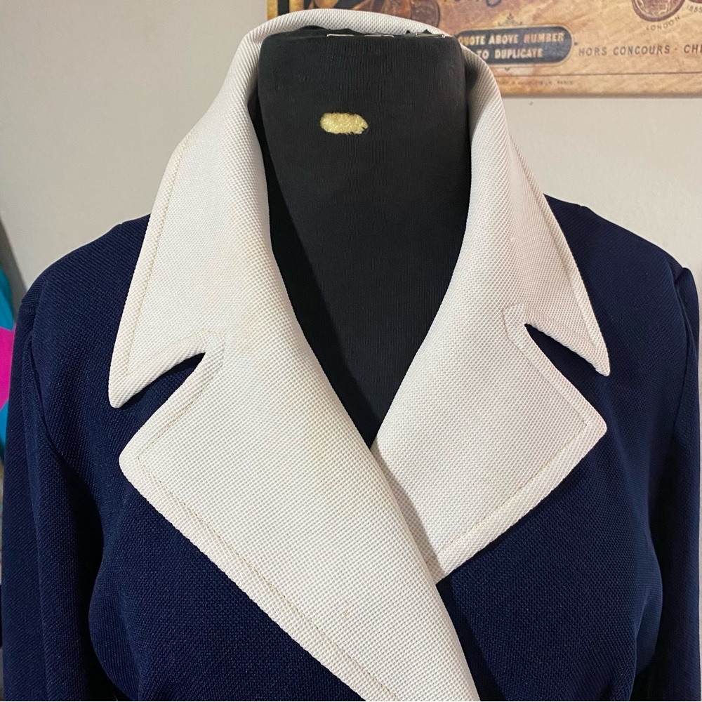 60s vtg BUTTE KNIT Navy Blue Double-Breasted Coat Dress - Picture 4 of 11